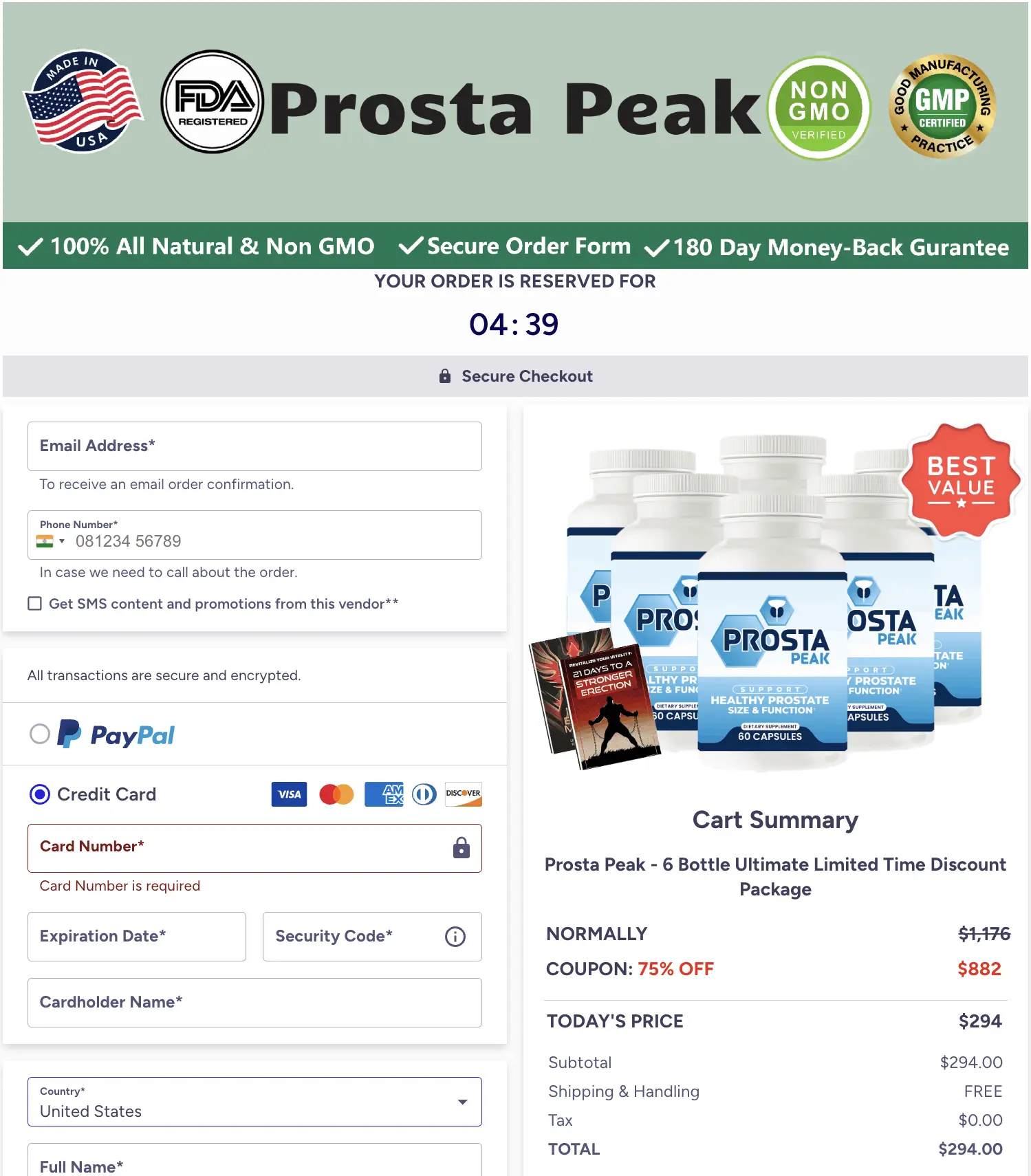 ProstaPeak bottle